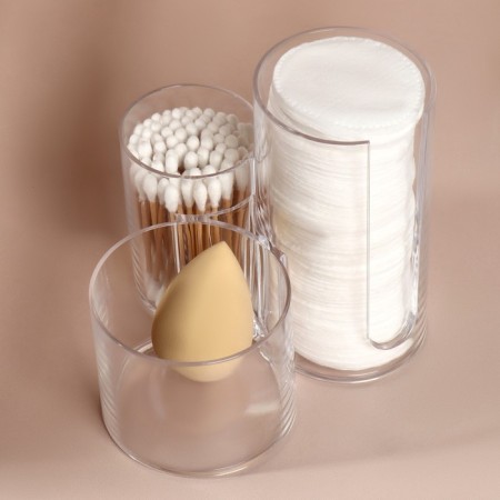 Organizer for cotton sticks and disks, with a lid, 3 sections, 14 × 14 × 13 cm, the color is transparent-5