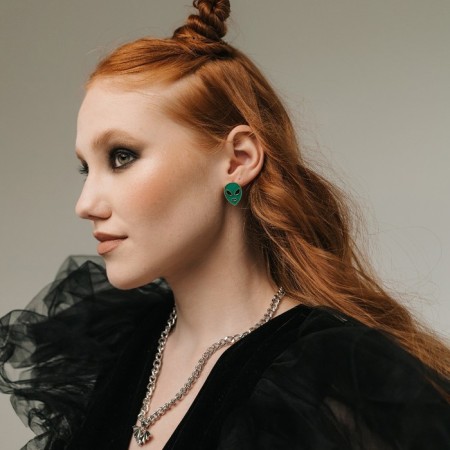 Earrings "aliens", black-green color in gold-2