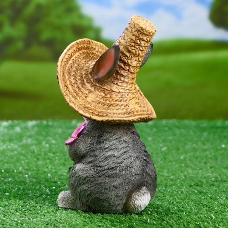 Garden figure "Bunny in a straw hat with a flower" 12x13x22cm-2