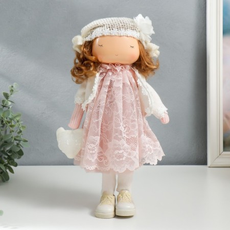 Interior doll "Baby in a dress with lace, with a heart" 36.5x14x15.5 cm