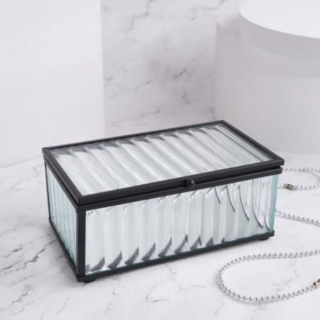 Organizer for storage "Ribbed", 1 section, with a lid, glass, with a mirror base, 14.5 × 8.5 cm, the color is transparent/black-3