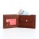 Male purse without fastening, department for cards, coins, brown color