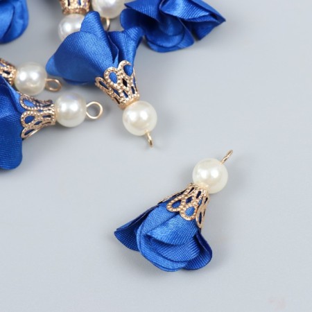 Decor for creativity textiles "Flower with pearls. Ultramarin" set 10 pcs 2.5 cm