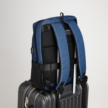 Backpack from textiles on lightning, Erich Krause, 1 pocket, USB connector, blue color-7