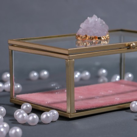 Organizer for storage "Crystal", with a lid, glass, 1 section, 14.5 × 9 × 8 cm, the color is transparent/copper/pink-9