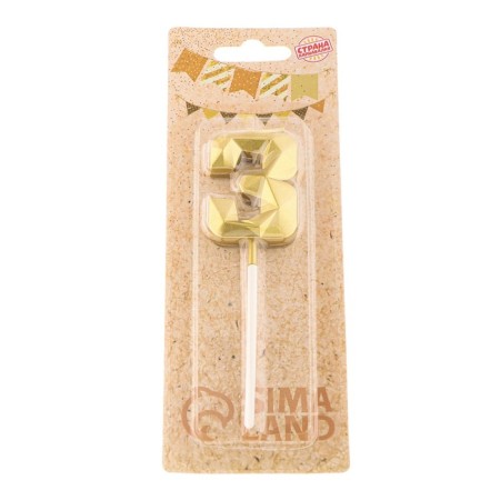 Candle in the cake on the skewer "Almaz", the number "3", gold, 4.5 cm-6