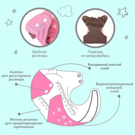Panties-scammer, reusable, carbon-bamboo fabric, pink color, from 0-36 months.-2