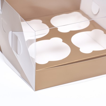 Confectionery folding box for 4 cupcakes 16 x 16 x 10, gold-2