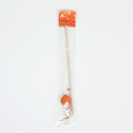Testing "Sisalem Ball" with feathers and a bell, on a wooden handle, 40 cm, orange ball-3