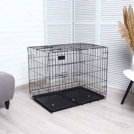 A cage with a hatch for dogs and cats, 85 x 60 x 70 cm, black