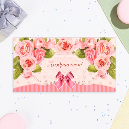 Money envelope "Congratulations!" bush roses, 18.5 x 8.5 cm-1