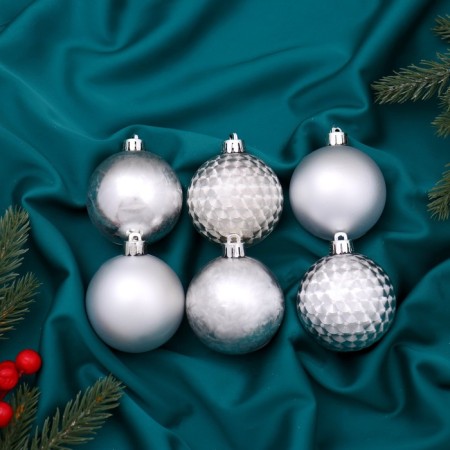 Set of balls plastic D-6 cm, 6 pcs "Pilar" silver