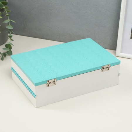 Casket Wood with Division "Weaving" Blue 22.8x15.5x6.8 cm-3