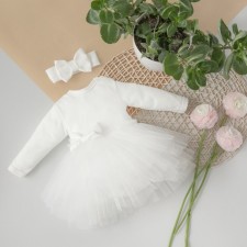 Платье боди с повязкой на голову KinDerLITTO «Трио», рост 56-62 см, цвет молочный