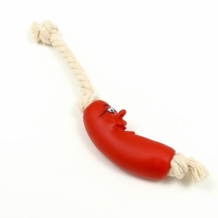 Toy "Sausage with glasses on rope" for dogs, 14 cm-2