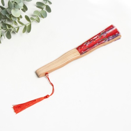 Fan bamboo, textiles h = 21 cm bend, with a brush "flowers" in a box, red-3