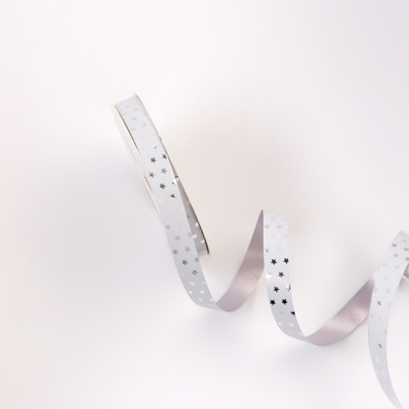 Plastic tape "Metallic stars", 1.2cm x 45m, white-1