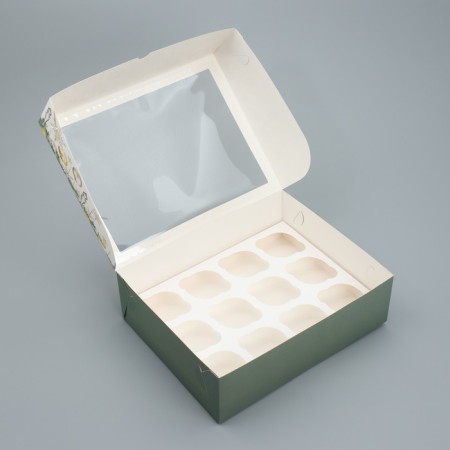 Folding box for 12 cupcakes with the window "Happy New Year!" 32.8 x 25.6 x 10 cm, New Year-6