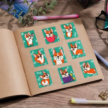 Paper stickers "Funny Corgi", with coloring on the back, 11 × 15.5 cm-3