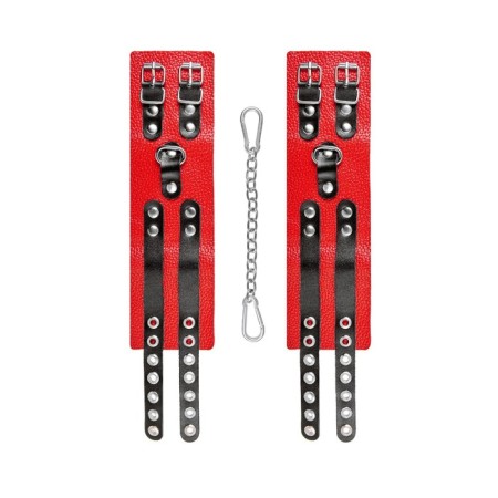 The shackles of Pecado BDSM, soft, with two rifle straps, genuine leather, red-black-4