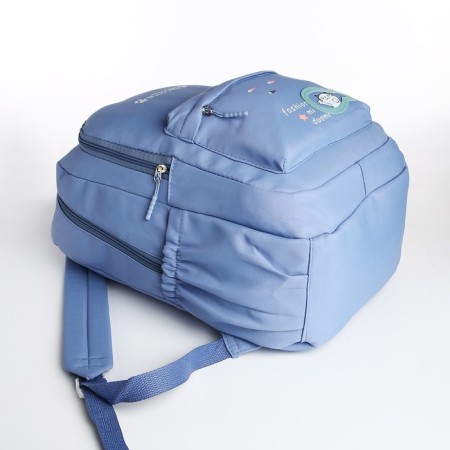 School backpack from textiles 2 departments with lightning, 3 pockets, blue color-4