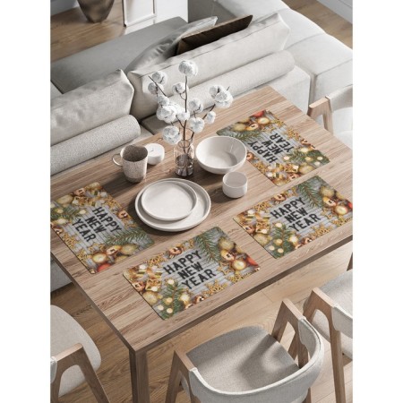 A set of napkins for setting the “Happy New Year” table, rectangular, rounded edges, size 30x46 cm, 4 pcs