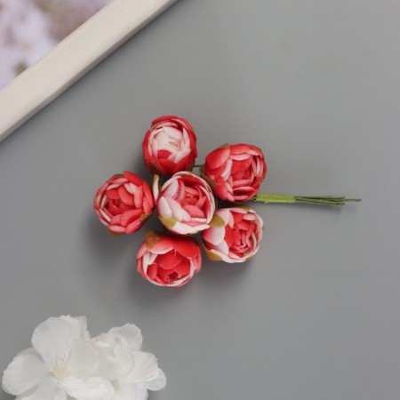Decor for creativity "peonies" white-red (1 set = 1 bouquet) in the bouquet 6 pcs 2.5x10.5 cm