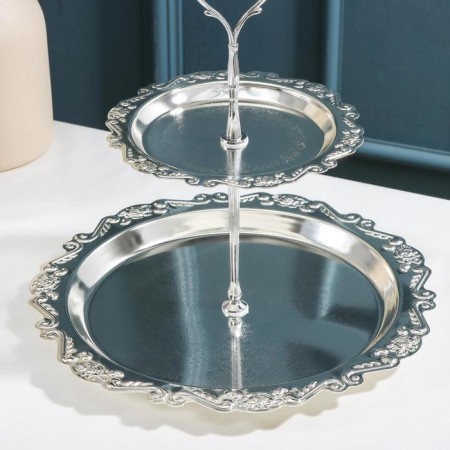 Top for desserts and fruits 2-tier "Isis", 25 × 25 × 26 cm, silver color-1
