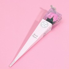 Soap rose, pink on the stem in cardboard, 1 pc.