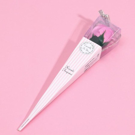 Soap rose, pink on the stem in cardboard, 1 pc.