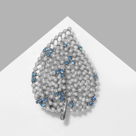 Brooch "Liszt" Pearl side, white blue in silver