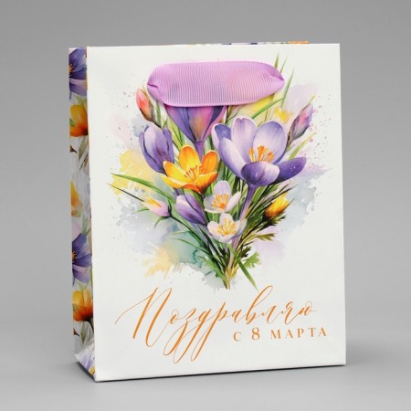 Gift Package Laminated, Packaging, “From March 8”, flowers, S 12 x 15 x 5.5 cm-1