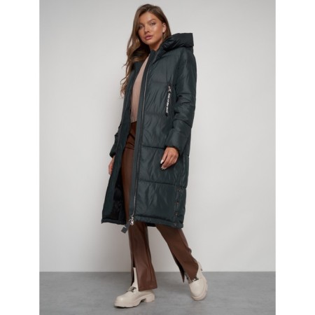 Coat insulated winter female, size 46, dark green color-12