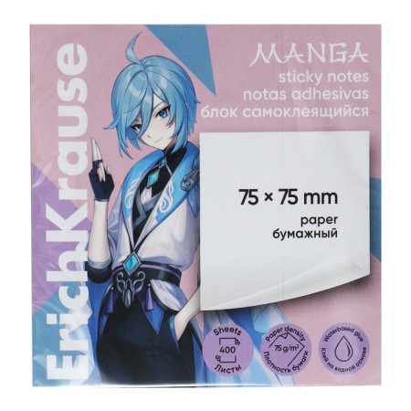 Block with a sticky edge paper 75x75 mm, Erichkrause "Manga". 400 sheets, 4 colors-1