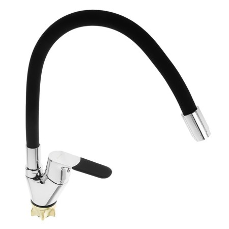 ACCOONA A4819F kitchen mixer, single -leaf, silicone spout, brass, black/chrome-1