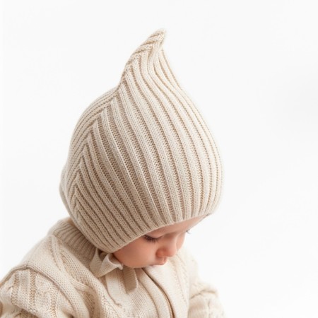 Knitted children's hat minku, beige color, size 44-46-1