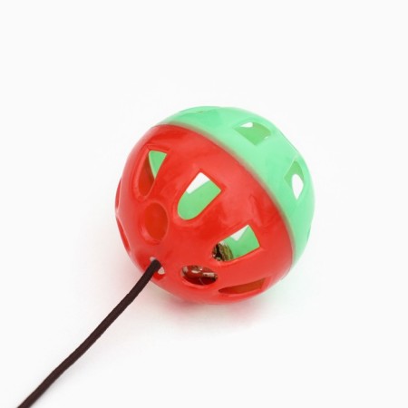 Ball for cats on a suction cup with a tambourine, 4 cm, red/green-1