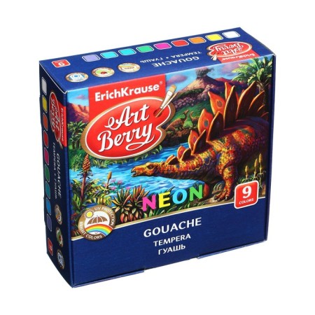 Gouache 9 colors x 20 ml, erichkrause, neon, fluorescent effect, in cardboard packaging-12