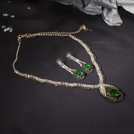 Set 2 objects: earrings, necklace “Phoenix” drop, white-idle color in gold, 35cm-3