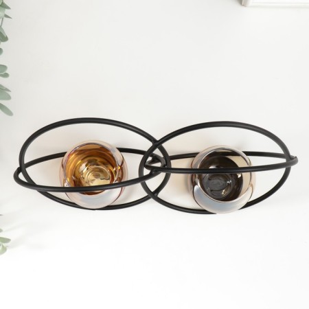 Summary metal, glass for 2 candles "Black circles" D-4 cm 24x7x12 cm-4