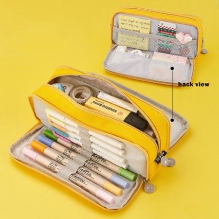 School pencil case on the zipper 3-section, yellow-7