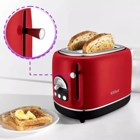 Toster KitFort KT-4004-1, 815 W, 6 fry modes, 2 toasts, red-3