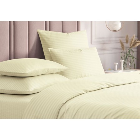 Guten Morgen Champagne sheet, Straip-Satin, size 150x214 cm, yellow color