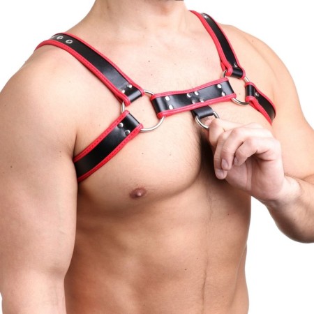 BDSM Podsm Oki, male, on the chest, eco-leather, red kant-1