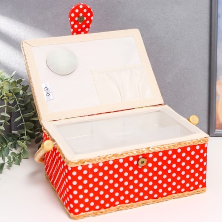 Casket for needlework "White peas on red" 13x17.5x24 cm-3