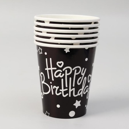 Paper glasses “Happy birthday” set, 6 pcs., Black color-1