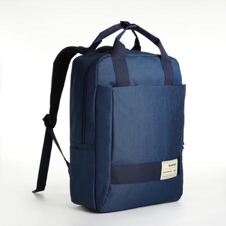 A backpack of textiles with a zipper, 3 pockets, a laptop, blue color-2
