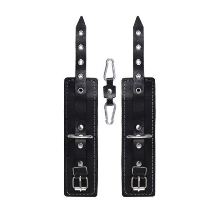 The handcuffs are two -layer with a white line Pecado BDSM, genuine leather, black-3