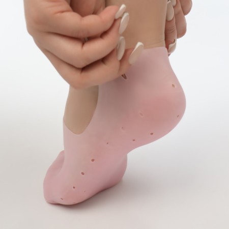 Socks for pedicure, silicone, with perforation, with a strap, size S, pink color-3