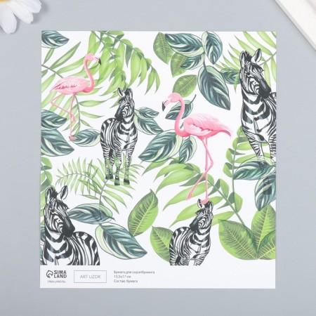 Scrapbooking paper "Flamingo and zebra" density 180 g 15.5x17 cm-1